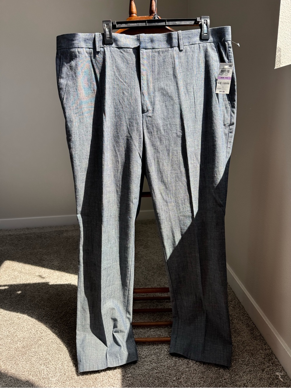 NWT Tasso Elba Chambray Pants Men’s 38x32 Blue Cotton Dress Casual